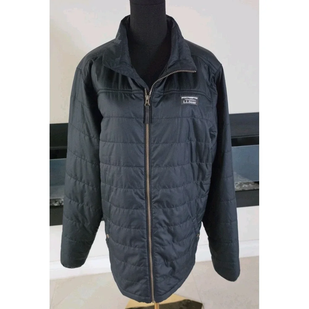 L.L.Bean Mountain Classic Puffer Jacket Men XLT Black Insulated Full Zip Coat